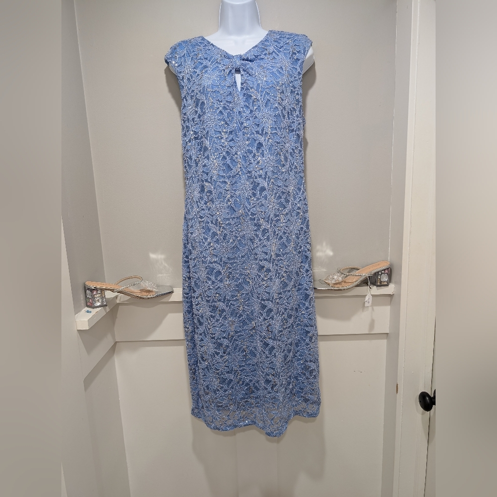 Casual Blue Sleeveless Sheath Midi Dress